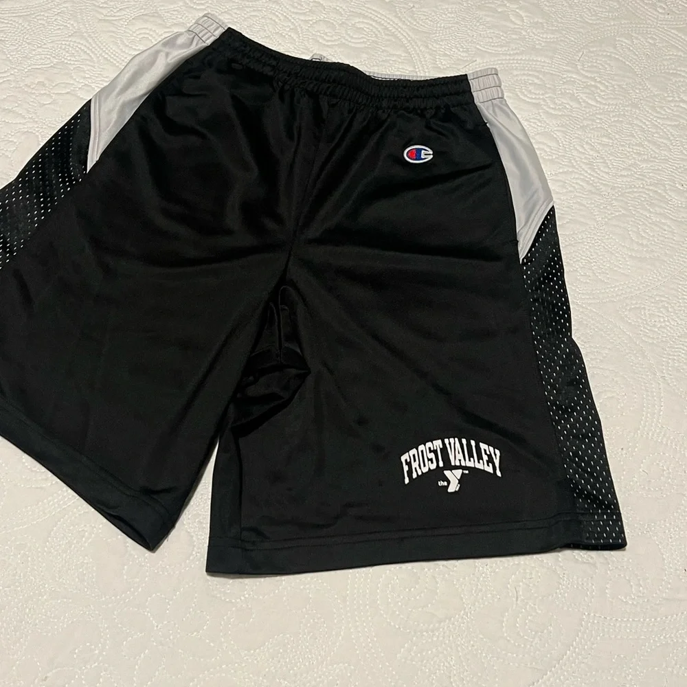 Champion Black and White Boys' Athletic Shorts with Frost Valley Logo